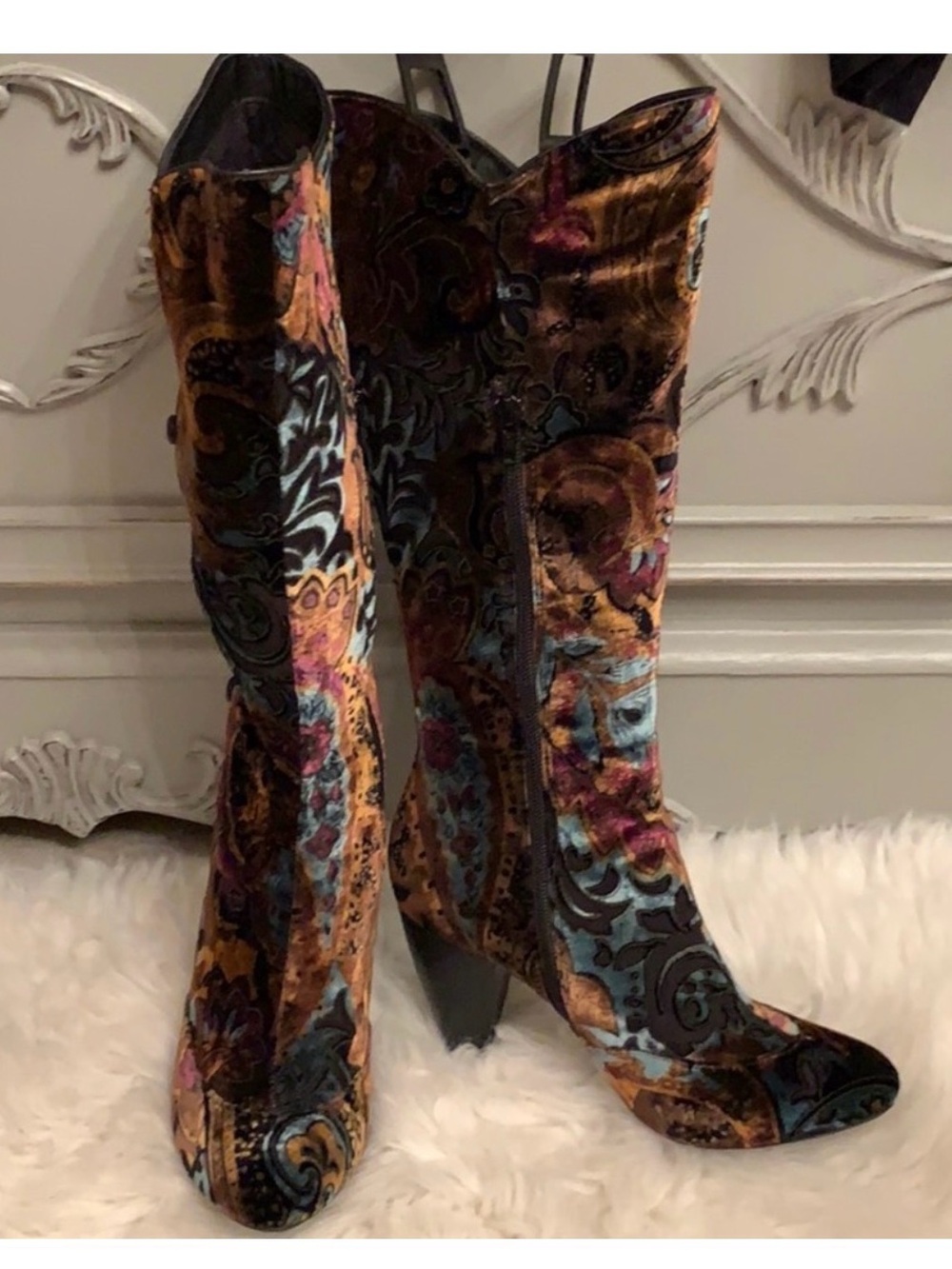 Born Crown Velvet Boots heeled button side witchycore rare black purple blue 9Us